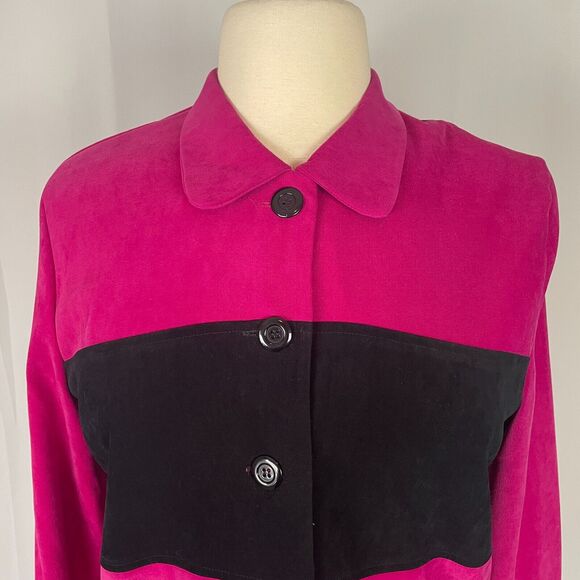 Vintage Blazer Jacket Womens Size 14 Hot Pink Black Stripe Cropped Suede 90s Y2K - Picture 2 of 13